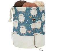 LeCorner Small Crochet Bag Organizer, Drawstring Storage Knitting Bags, Portable Cute Sheep Yarn Holder for Crocheting Project, Store Skein Ball, Needles Accessories