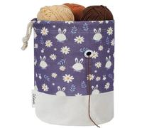 LeCorner Small Crochet Bag Organizer, Drawstring Storage Knitting Bags, Portable Mini Rabbit Yarn Holder for Crocheting Project, Store Skein Ball, Needles Accessories