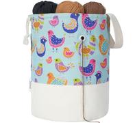 LeCorner Yarn Bag, Small Crochet Bag Organizer, Drawstring Yarn Storage Knitting Bags, Portable Mini Yarn Holder for Crocheting Project, Store Skein Ball, Needles Accessories (Colorful Birds, Large)