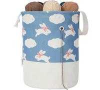 LeCorner Yarn Bag, Small Crochet Bag Organizer, Drawstring Yarn Storage Knitting Bags, Portable Mini Yarn Holder for Crocheting Project, Store Skein Ball, Needles Accessories (Blue Rabbits, Large)