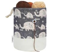LeCorner Yarn Storage Bag, Small Crochet Bag Organizer, Portable Mini Elephant Yarn Holder, Grey Sheep Pattern, Drawstring Closure, 2 Side Pockets, 9x6 Inches, Holds 11 Yarn Balls