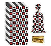 Lecpeting 100 Pcs Casino Treat Bags Poker Cellophane Plastic Candy Bags Casino Goodie Storage Bags Casino Party Favor Bags with Twist Ties for Casino Theme Birthday Party Supplies