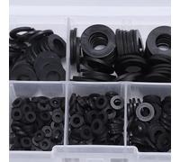 Lecreatekit 500pcs Nylon Flat Washers Set M2-M10 for Bolt/Nut Load Distribution - Black Plastic Gaskets, Wear-Resistant, Includes Storage Box