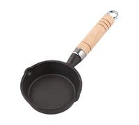 Lecreatekit Cast Iron Skillet 10cm Small Frying Pan with Wooden Handle Pre-Seasoned Non-Stick Egg Pan for Induction Hob Grill BBQ Black(A10CM)