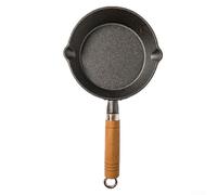 Lecreatekit Cast Iron Skillet 10cm Small Frying Pan with Wooden Handle Pre-Seasoned Non-Stick Egg Pan for Induction Hob Grill BBQ Black(C15CM)