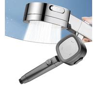 Lecreatekit Gray ABS Shower Head with One-Button Stop, 3 Mode Water Saving Spray for Low Pressure, Pause Switch Bathroom Fixture
