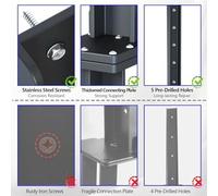 Lecreatekit Heavy Duty Fence Post Repair Kit with Stainless Steel Screws, Cross-Design Anchor for stabilizer for Garden Mailbox Trellis, Black 31.8x15.7 Inch