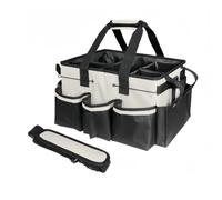 Lecreatekit Large Cleaning for caddy Bag with Sturdy Support Board, Waterproof Organizer with Adjustable Strap and Compartments for Housekeeping Tools, Grey