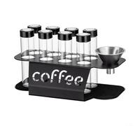 Lecreatekit Single Coffee Bean Storage Set, With 8 Glass Tubes Metal Stand Funnel 22g Coffee Bean Cellar Dosing Glass Vials With Lids