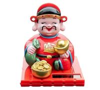 Lecreatekit Solar Powered Nodding God of Wealth Statue, Feng Shui Mascot Ornament for Car Dashboard Desk Home Decor, Auto Parts 7.5x9cm
