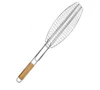 Lecreatekit Stainless Steel Fish Grill Basket with Wooden Handles, 56cm Large BBQ Grilling Rack for Gas Charcoal Electric Grills, Easy Turn Clip for Fish Steaks Sausages, 2 Pack