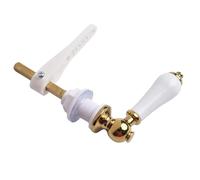 Lecreatekit Toilet Cistern Lever Handle for Traditional Victorian White Porcelain & Gold, Zinc Alloy Heavy Duty Flush Lever with Plastic Lift Arms, Fits 19-35mm Hole