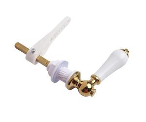 Lecreatekit Toilet Cistern Lever Handle for Traditional Victorian White Porcelain & Gold, Zinc Alloy Heavy Duty Flush Lever with Plastic Lift Arms, Fits 19-35mm Hole