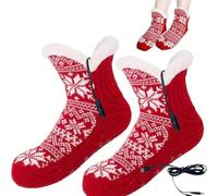 Lecreatekit USB Heated Floor Socks, Electric Floor Women Warmer Foot Cozy Slippers USB Heating Non slip for Home, Office, Travel, Winter Warmth(Red)