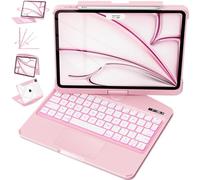 Lecsas Keyboard Case for iPad 9th 10.2 inch, 360° Rotating Multi-Touch Trackpad, 7-Color Backlit Keyboard, Compatible with iPad 9th(10.2inch,2021) iPad Air,Blush Pink