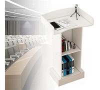 Lectern Podium Stand, Curved Metal Podium Floor Standing Lecture Podium Standing,Floor Podium Stand with Storage for Classroom and Churches Black Welcome Speaking Desk for Presentations (White)