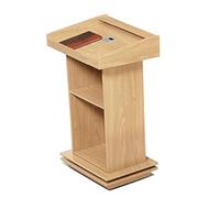 Lectern Podium,Threading Hole Design Wood Impromptu Podium with Baffle, Applicable to The Host'S Etiquette Reception Company Park Restaurant Wedding Customer Desk/Wood Color / 70x50x120cm