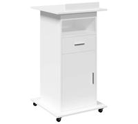 (white) vidaXL Lectern with Wheels and Drawer Pulpit Podium Stand Engineered Wood