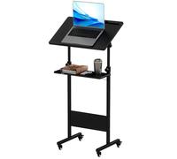 Lecterns & Podiums Portable Mobile Standing Laptop Desk, Height Adjustable, Sit Stand, Home Office Classroom Pulpit Stand Up Desk Workstation, Rolling Table Laptop Cart with Storage Tray, Black