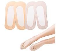 LECTNORE 4Pairs No Show Socks Women Low Cut Socks Invisible Ultra Low Cut Boat Socks Non-Slip Socks with Silicone Strips for Sneaker High-heel Shoes Loafer(Natural & Pink