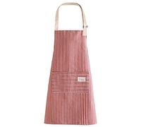 LECTNORE Adjustable Stripe Cotton Apron with Pockets for Cooking, Kitchen Apron for Women and Men (Dark Pink)