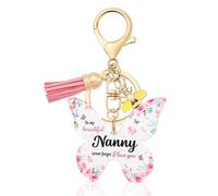 LECTNORE Key Ring Personalised Keyring, Nanny Gifts Birthday Gifts for Nanny Butterfly Keyring Gifts for Nanny Christmas Birthday Present