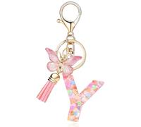 LECTNORE Personalised Keyring with Butterfly Charm, Alphabet Keychain for Women, Sister Birthday Gifts(Y)