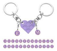 LECTNORE Personalised Matching Heart Keyring for Couple, Brick Cute Keychain, Anniversary Birthday Valentines Gift(Purple)
