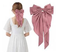 LECTNORE Pink Hair Bow - Large Bowknot Hair Clip for Women, Satin Silky Ribbons with Long Tail, French Barrette Hair Accessory for Girls Ponytail Holder