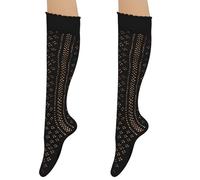 LECTNORE Women's Knee-High Cotton Crochet Socks One Size for Oktoberfest Costume (Black)