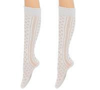 LECTNORE Women's Knee-High Cotton Crochet Socks One Size for Oktoberfest Costume (White)