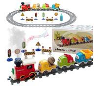 lectric Train Set for Toddlers, Train Toys with Lights,Realistic Music Sound, Steam Spray, Electric Train Toy for Kids with Tracks, 3 Carriages & Traffic Signs, Educational Train Set for Kids Ages 3-8