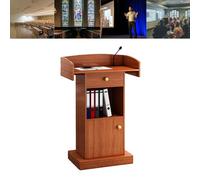 Lecture Podium with Storage Cabinet & Drawer, Professional Presentation Stand for Teachers, Chaplains, Emcees, and Presenters
