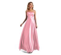 Lecureler Satin Spaghetti Strap Prom Dress Peach Blush Size 20