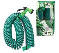 Lecxin Retractable Garden Coil Hose Pipe Expandable 7 Function Water Spray Gun Flexible Plant & Flower Watering Patio Decking Cleaning (15M), Green