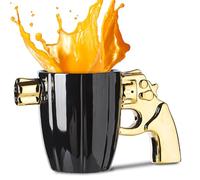 LECYLANKER Stylish Funny Ceramic Coffee Mug with Gun Handle, Personalized Revolver Coffee Mug, 3D Gun Handle, Military Gifts for Men, 330ML (Gold)