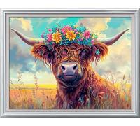 Leczany 11CT 3 Strand Cross Stitch Stamped Kit - Embroidery Starter Kit - Printed Canvas Complete Needlework Kit Adult or Kids for Beginners - Cow and Flowers 45x34cm