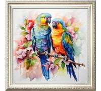 Leczany 11CT 3 Strand Cross Stitch Stamped Kit - Embroidery Starter Kit - Printed Canvas Complete Needlework Kit Adult or Kids for Beginners - Two Parrots 36x36cm
