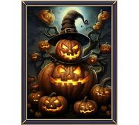 Leczany 11CT 3 Strand Cross Stitch Stamped Kit - Embroidery Starter Kit - Printed Canvas Complete Needlework Kit Adult or Kids for Beginners - Halloween Pumpkin 33x43cm