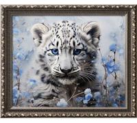 Leczany 11CT 3 Strand Cross Stitch Stamped Kit - Embroidery Starter Kit - Printed Canvas Complete Needlework Kit Adult or Kids for Beginners - Cute Snow Leopard 42x34cm