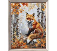Leczany 11CT 3 Strand Cross Stitch Stamped Kit - Embroidery Starter Kit - Printed Canvas Complete Needlework Kit Adult or Kids for Beginners - Fox and Maple 34x45cm