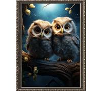 Leczany 11CT 3 Strand Cross Stitch Stamped Kit - Embroidery Starter Kit - Printed Canvas Complete Needlework Kit Adult or Kids for Beginners - Two Owls 33x45cm
