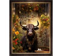 Leczany 11CT 3 Strand Cross Stitch Stamped Kit - Embroidery Starter Kit - Printed Canvas Complete Needlework Kit Adult or Kids for Beginners - Cow 33x43cm