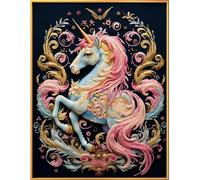 Leczany DIY 11CT Stamped Cross-Stitch Kit - Pre-Printed Embroidery Starter Kit, Needlework Canvas Handicrafts Kit for Adults or Kid for Beginners - Coloured Unicorn 40x52cm