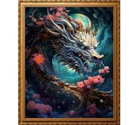 Leczany DIY 11CT Stamped Cross-Stitch Kit - Pre-Printed Embroidery Starter Kit, Needlework Canvas Handicrafts Kit for Adults or Kid for Beginners - Dragon King 34x42cm