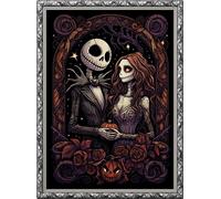 Leczany DIY 11CT Stamped Cross-Stitch Kit - Pre-Printed Embroidery Starter Kit, Needlework Canvas Handicrafts Kit for Adults or Kid for Beginners - Halloween Couples 33x46cm