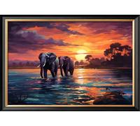 Leczany DIY 11CT Stamped Cross-Stitch Kit - Pre-Printed Embroidery Starter Kit, Needlework Canvas Handicrafts Kit for Adults or Kid for Beginners - Two Elephants 48x32cm