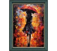 Leczany DIY 11CT Stamped Cross-Stitch Kit - Pre-Printed Embroidery Starter Kit, Needlework Canvas Handicrafts Kit for Adults or Kid for Beginners - Beauty in the rain 33x46cm