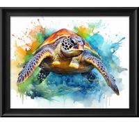 Leczany DIY 11CT Stamped Cross-Stitch Kit - Pre-Printed Embroidery Starter Kit, Needlework Canvas Handicrafts Kit for Adults or Kid for Beginners - Colored Turtle 42x33cm