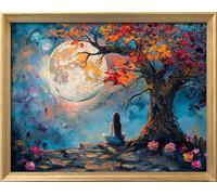 Leczany DIY 11CT Stamped Cross-Stitch Kit - Pre-Printed Embroidery Starter Kit, Needlework Canvas Handicrafts Kit for Adults or Kid for Beginners - Girl Under the Tree 40x52cm